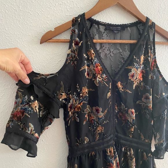 All Saints Black Floral Mini Dress - Picture 10 of 12